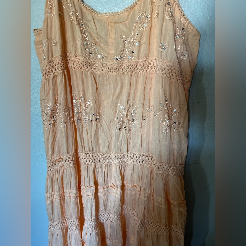 Peach Embroidered sequins maxi Dress - Picture 4 of 11